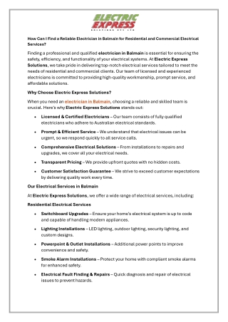 How Can I Find a Reliable Electrician in Balmain for Residential and Commercial Electrical Services