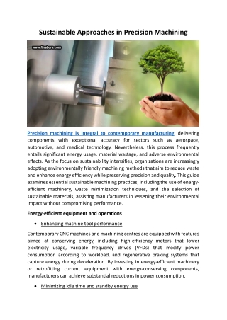 Sustainable Approaches In Precision Machining