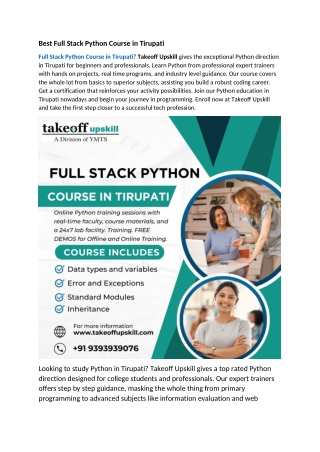 Python Full Stack Course in Tirupati