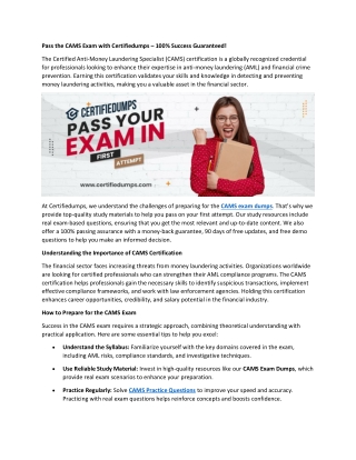 pass the cams exam with certifiedumps 100 success