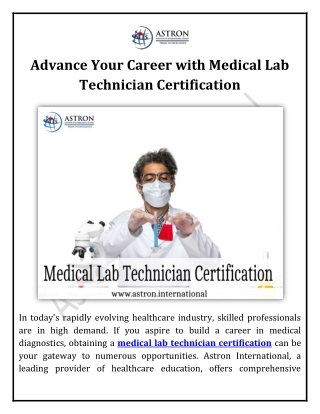 Advance Your Career with Medical Lab Technician Certification