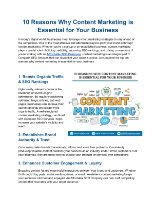 10 Reasons Why Content Marketing is Essential for Your Business