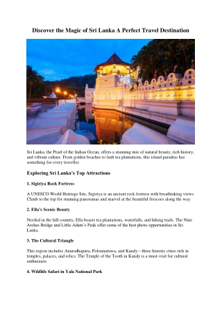 Discover the Magic of Sri Lanka A Perfect Travel Destination