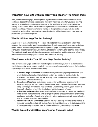 200 Hour Yoga Teacher Training in India