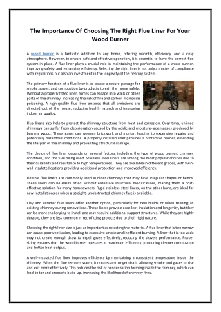 The Importance Of Choosing The Right Flue Liner For Your Wood Burner
