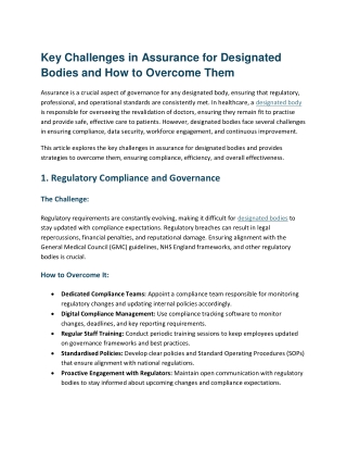 Key Challenges in Assurance for Designated Bodies and How to Overcome Them