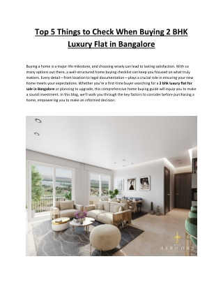 Top 5 Things to Check When Buying 2 BHK Luxury Flat in Bangalore