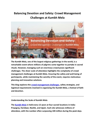 Balancing Devotion and Safety: Crowd Management Challenges at Kumbh Mela