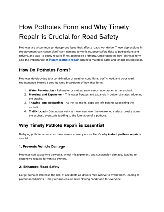 How Potholes Form and Why Timely Repair is Crucial for Road Safety