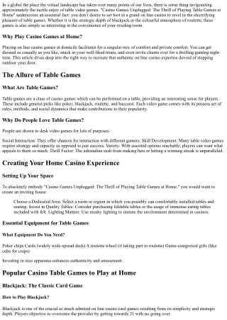 Casino Games Unplugged: The Thrill of  Enjoying Table Games  in the house