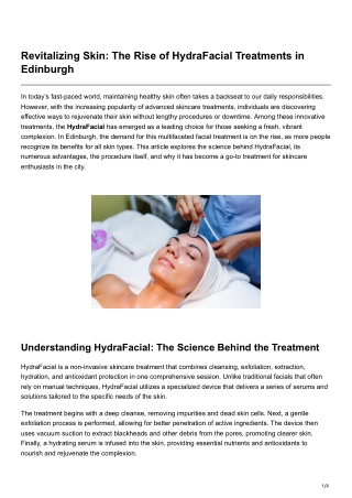Revitalizing Skin The Rise of HydraFacial Treatments in Edinburgh