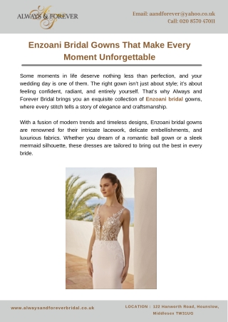 Enzoani Bridal Gowns That Make Every Moment Unforgettable