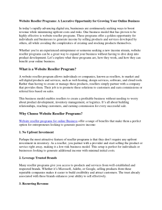 Website Reseller Programs