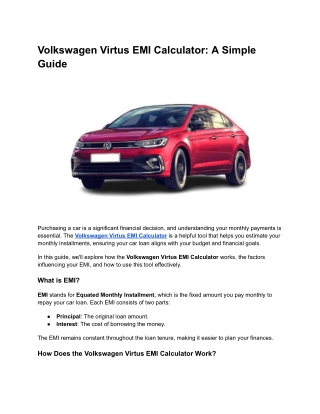 Volkswagen Virtus EMI Calculator_ A Simple Guide