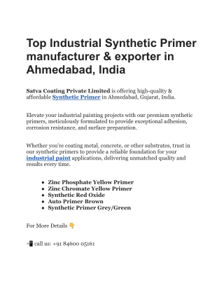 Top Industrial Synthetic Primer manufacturer & exporter in Ahmedabad, India