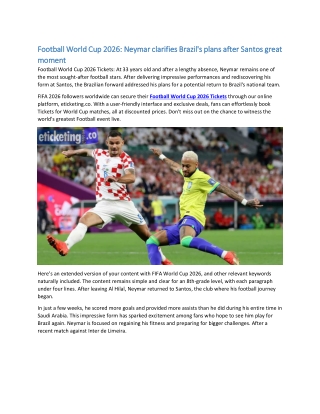 Football World Cup 2026: Neymar clarifies Brazil's plans after Santos great mome