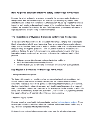 How Hygienic Solutions Improve Safety in Beverage Production