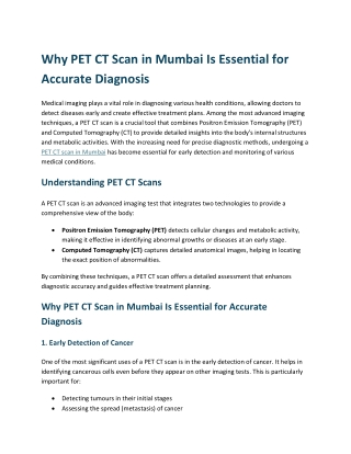 Why PET CT Scan in Mumbai Is Essential for Accurate Diagnosis