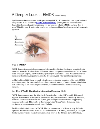 A Deeper Look at EMDR Trauma Therapy