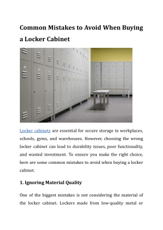 Common Mistakes to Avoid When Buying a Locker Cabinet