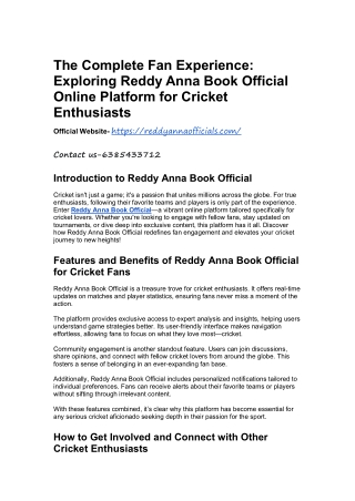 The Complete Fan Experience: Exploring Reddy Anna Book Official Online Platform