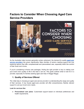 Factors to consider while choosing the aged care service providers