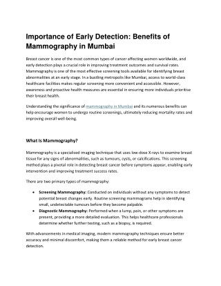 Importance of Early Detection Benefits of Mammography in Mumbai