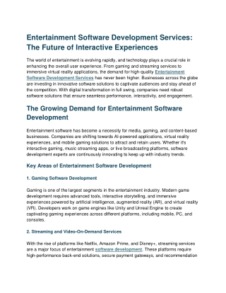 entertainment software development services