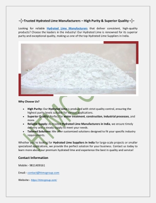 trusted hydrated lime manufacturers high purity