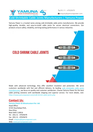 Cold Shrinkable Cable Joints Manufacturers