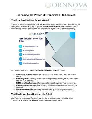 Ornnova PLM Solutions for Manufacturing companies