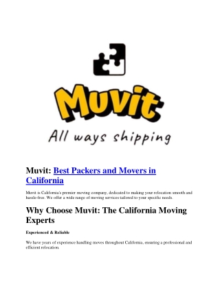 Muvit-Best Packers and Movers in California