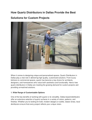 how quartz distributors in dallas provide