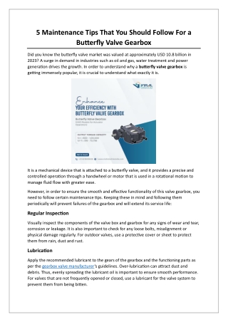 5 Maintenance Tips That You Should Follow For a Butterfly Valve Gearbox