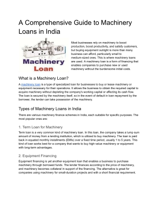 A Comprehensive Guide to Machinery Loans in India