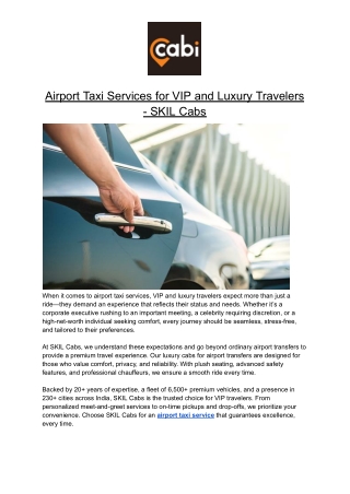 Airport Taxi Services for VIP and Luxury Travelers - SKIL Cabs