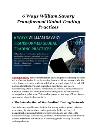 6 Ways William Savary Transformed Global Trading Practices