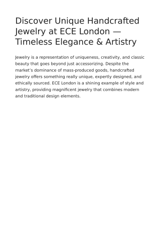 Discover Unique Handcrafted Jewelry at ECE London — Timeless Elegance & Artistry
