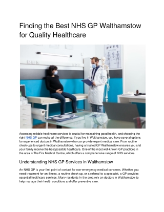 Finding the Best NHS GP in Walthamstow for Quality Healthcare