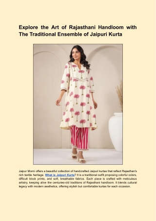 Explore the Art of Rajasthani Handloom with The Traditional Ensemble of Jaipuri Kurta