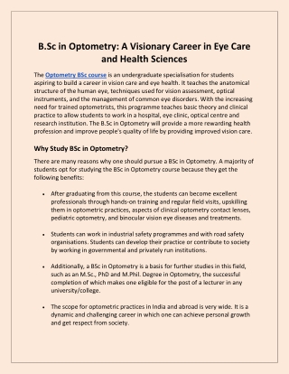 B.Sc in Optometry A Visionary Career in Eye Care and Health Sciences