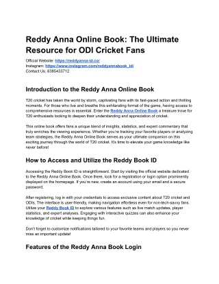Reddy Anna Online Book_ The Ultimate Resource for T20 Cricket Fans