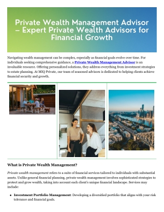 private wealth management advisor expert private