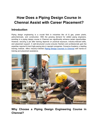 how does a piping design course in chennai assist