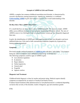Synopsis of ADHD in Girls and Women