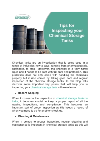 Tips for Inspecting your Chemical Storage Tanks.