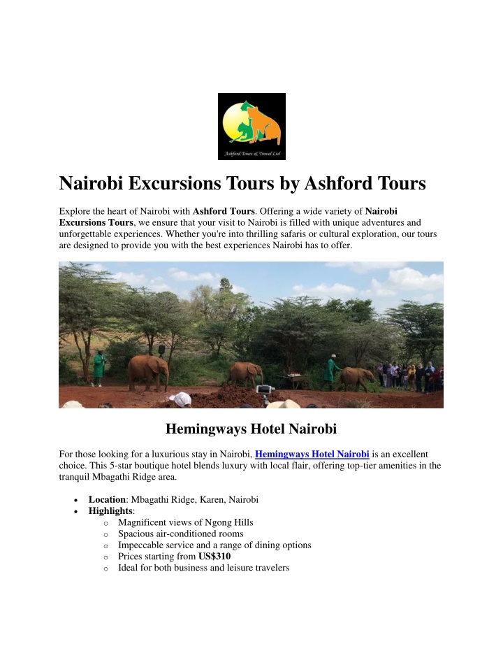 nairobi excursions tours by ashford tours