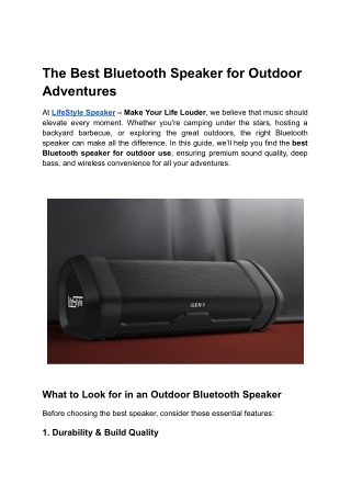 The Best Bluetooth Speaker for Outdoor Adventures
