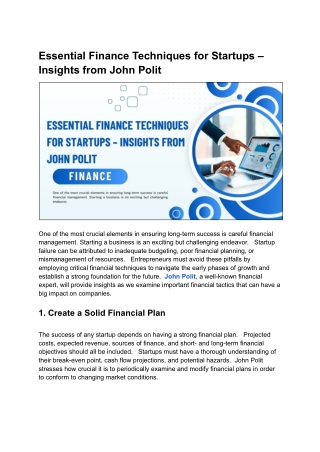 Essential Startup Finance Techniques with John Polit’s Expert Advice