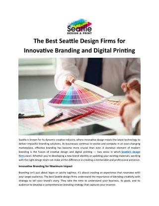 The Best Seattle Design Firms for Innovative Branding and Digital Printing